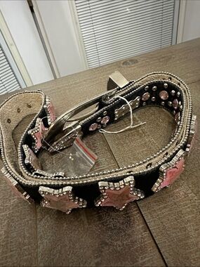 BHW Ladies Cowgirl‎ leather Rodeo Rhinestone Bling PINK Hearts New